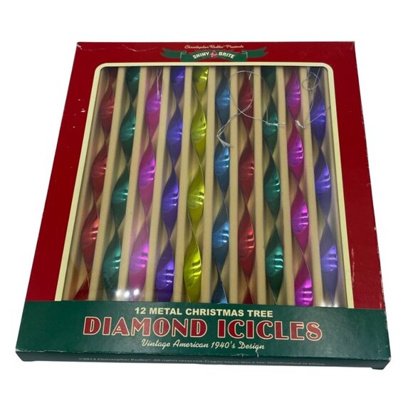 Shiny-Brite 12 Metal Christmas Tree Diamond Icicles Vintage American 1940s Desig - Picture 8 of 15